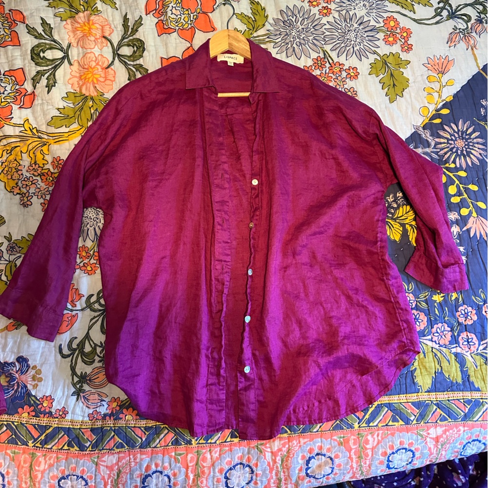 l*space Magenta linen Rio Tunic (xs-s) & Shorts (med) Set - Picture 6 of 8